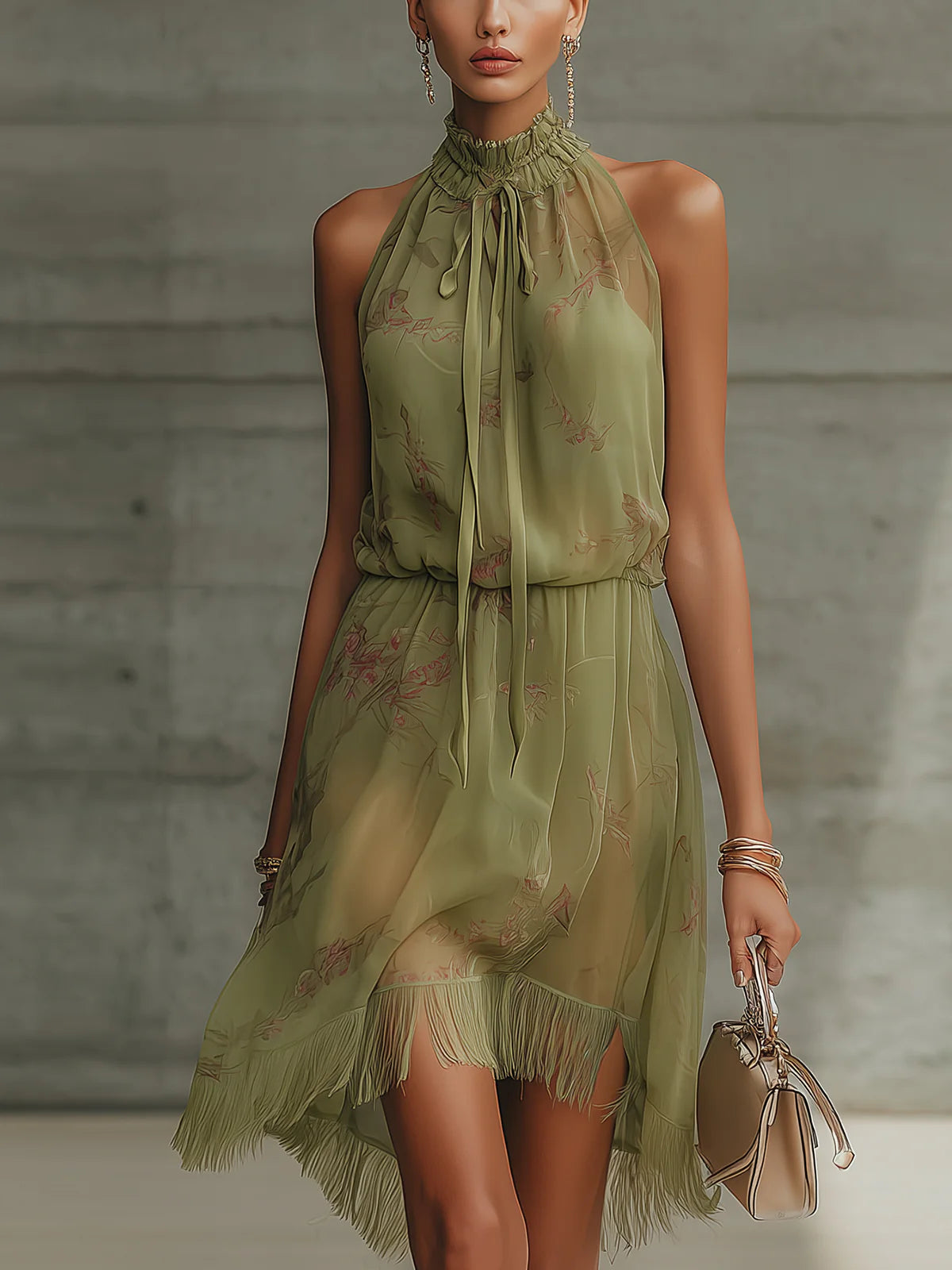 Sylvie – Grünes Chiffon-Minikleid