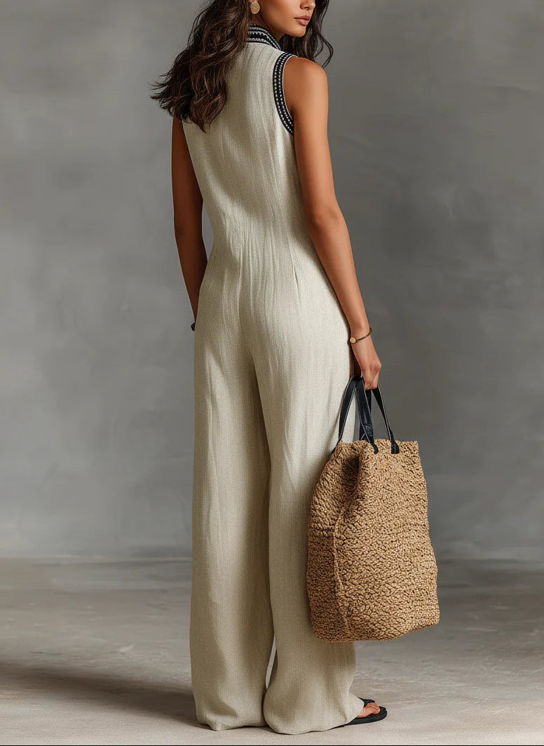 Fiamma - Ärmelloser Jumpsuit mit minimalistischem Stehkragen und Reißverschluss