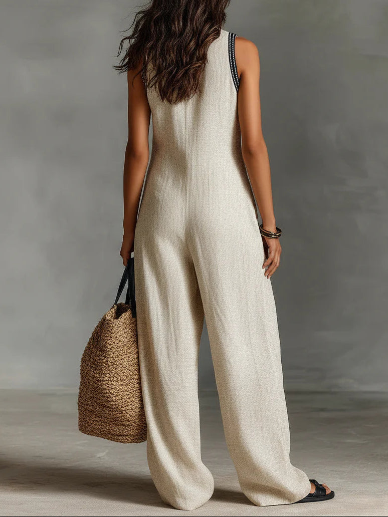 Fiamma - Ärmelloser Jumpsuit mit minimalistischem Stehkragen und Reißverschluss