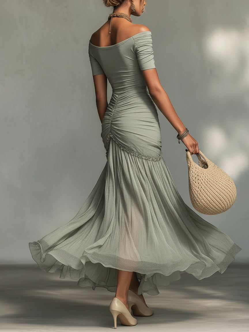 Sophie – Graues Chiffon-Maxikleid