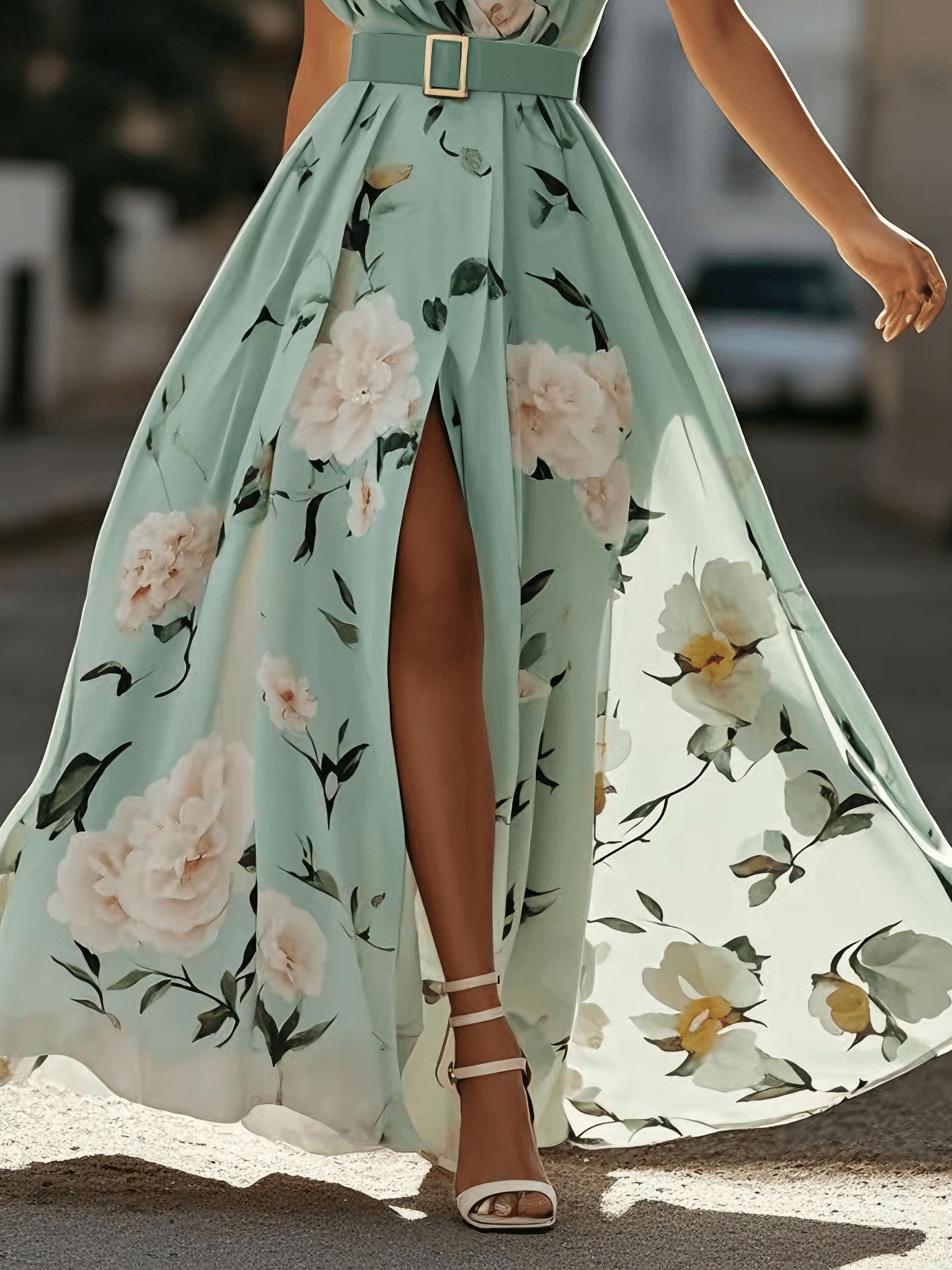 Julie | Chiffon Floral Chiffon Grün Chiffon Maxikleid