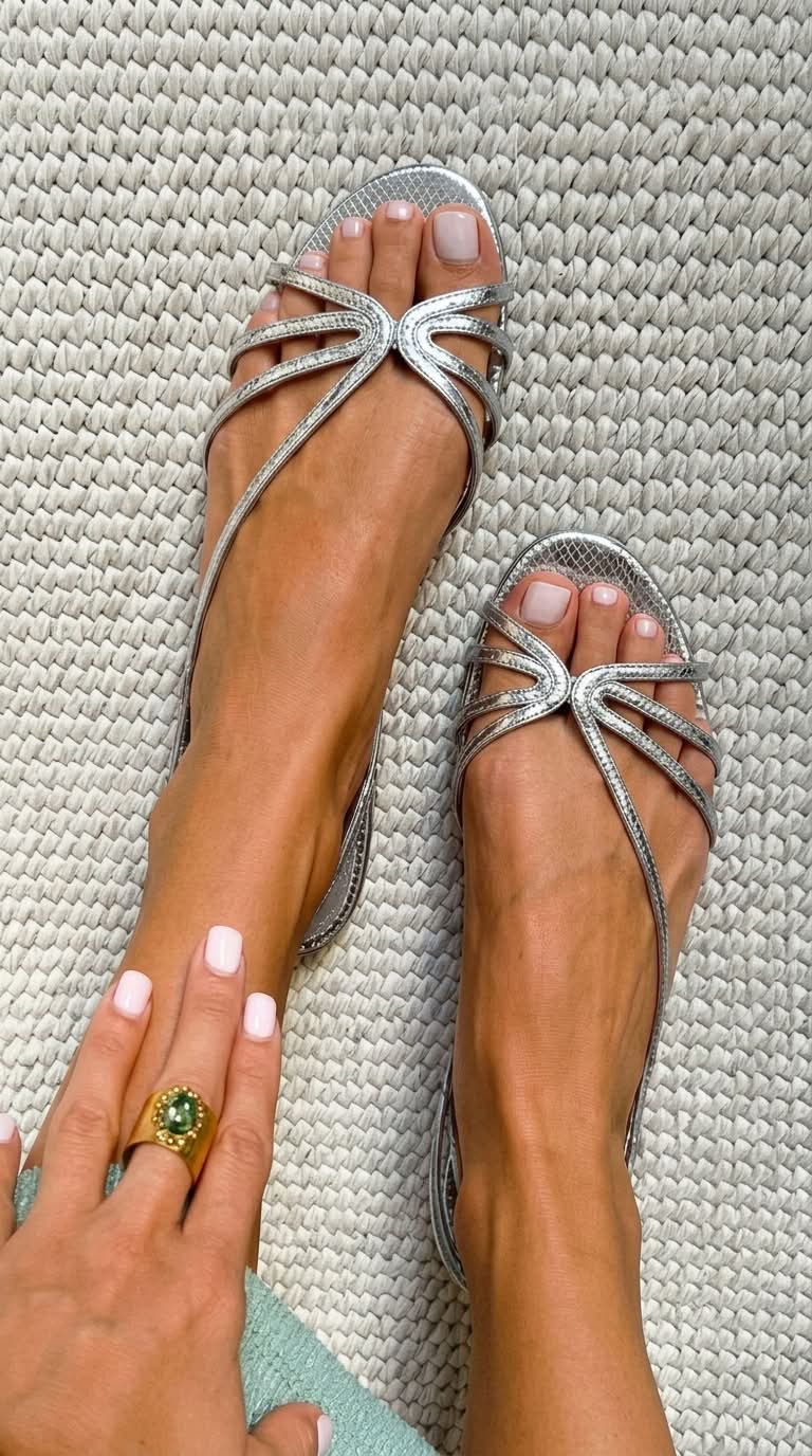Sandalen mit Riemchen in Metallic-Optik