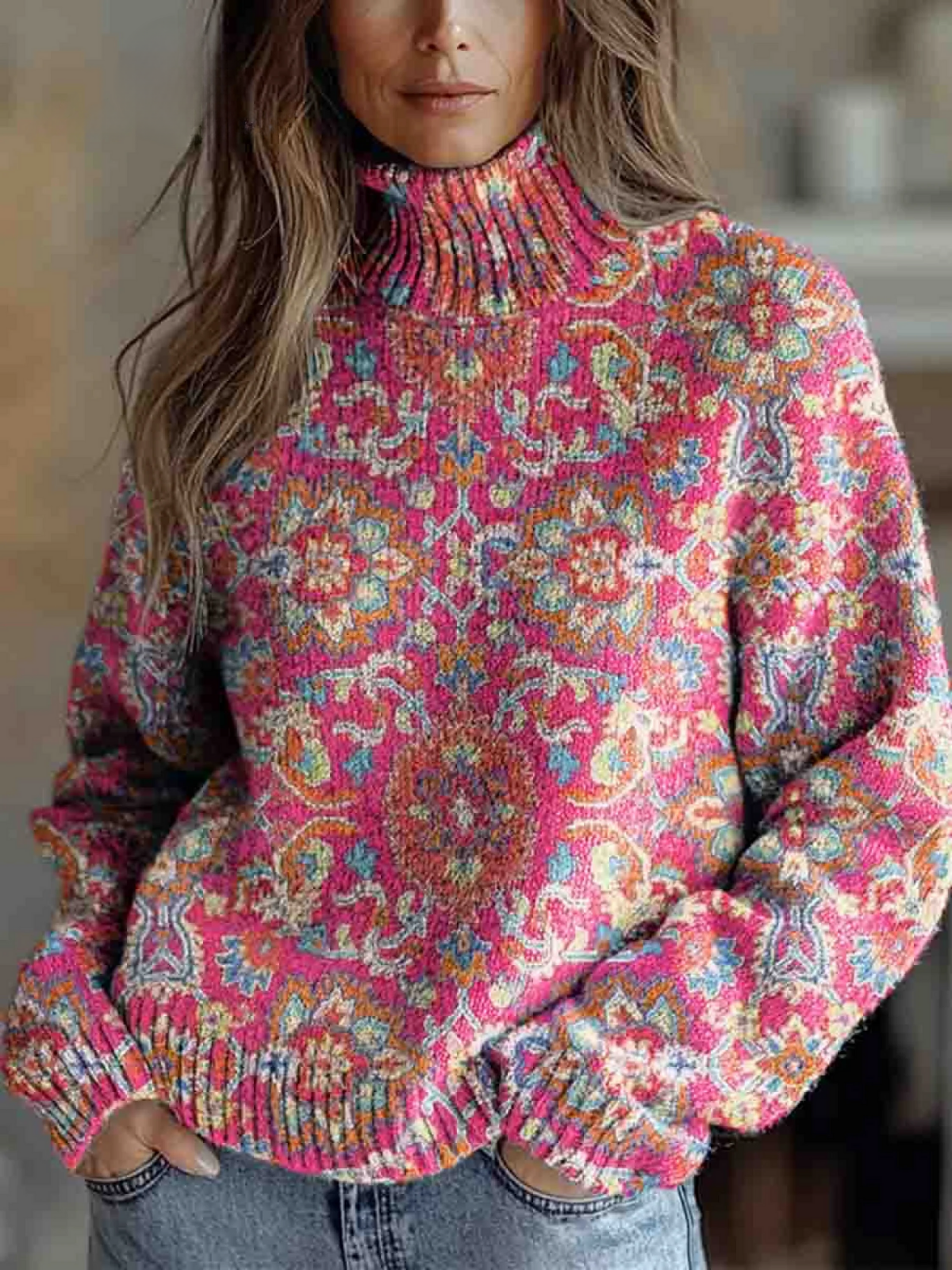 Isla | Retro-Rollkragenpullover mit Blumenmuster