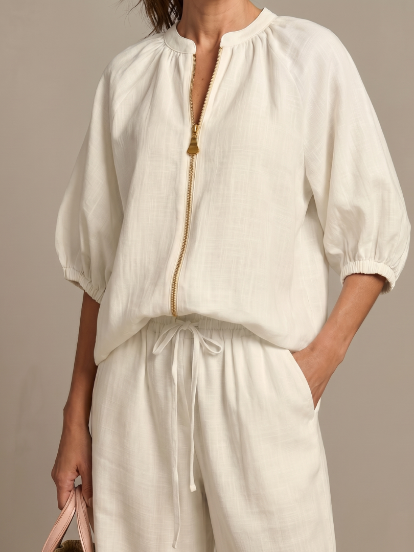 Natalia | Blouson-Top mit Reissverschluss und Hose mit weitem Bein