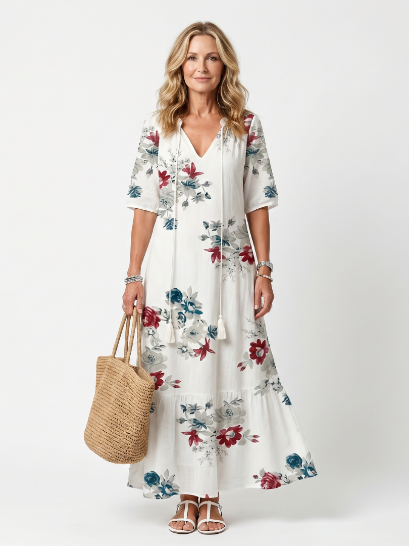 Maeva | Midi-Kleid mit Quasten und verstreutem Blumenmuster