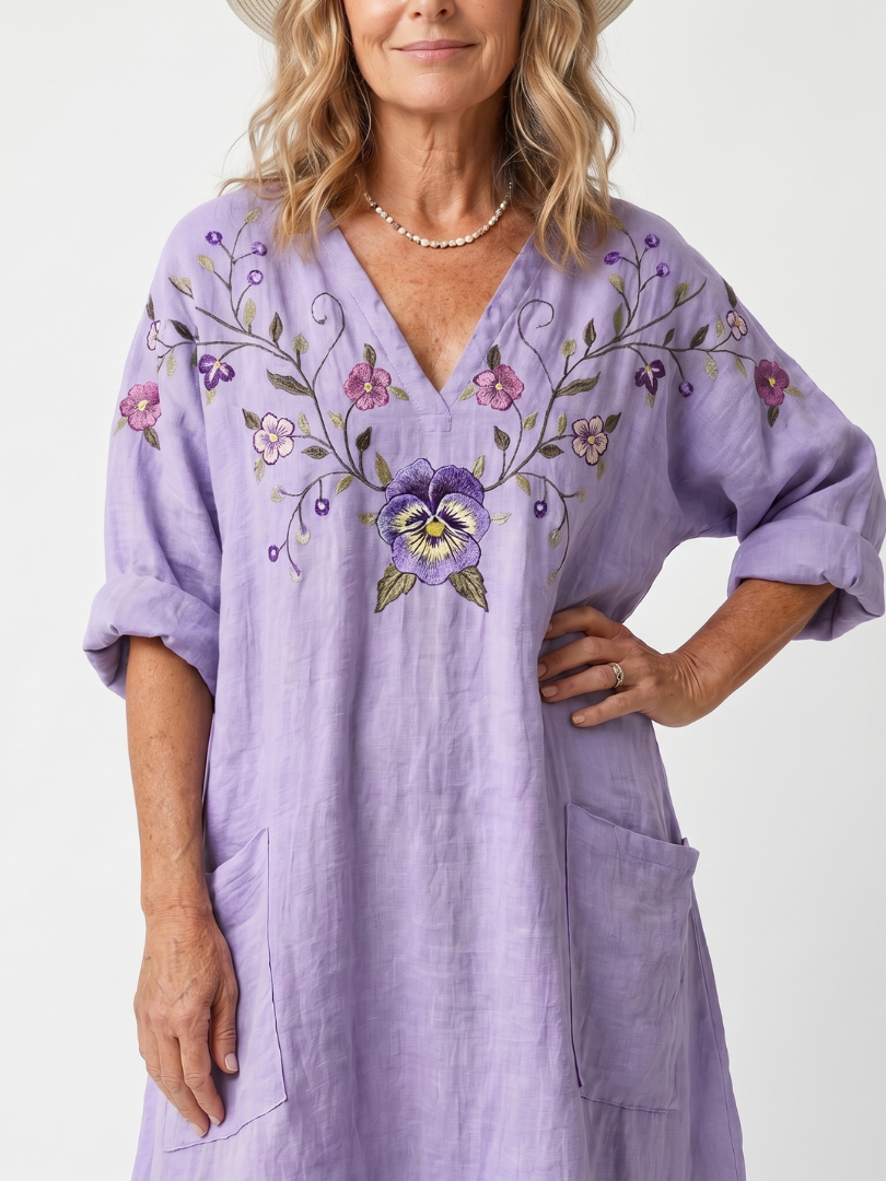 Tavi | Midi-Kleid mit übergroßer Tasche und Blumenstickerei