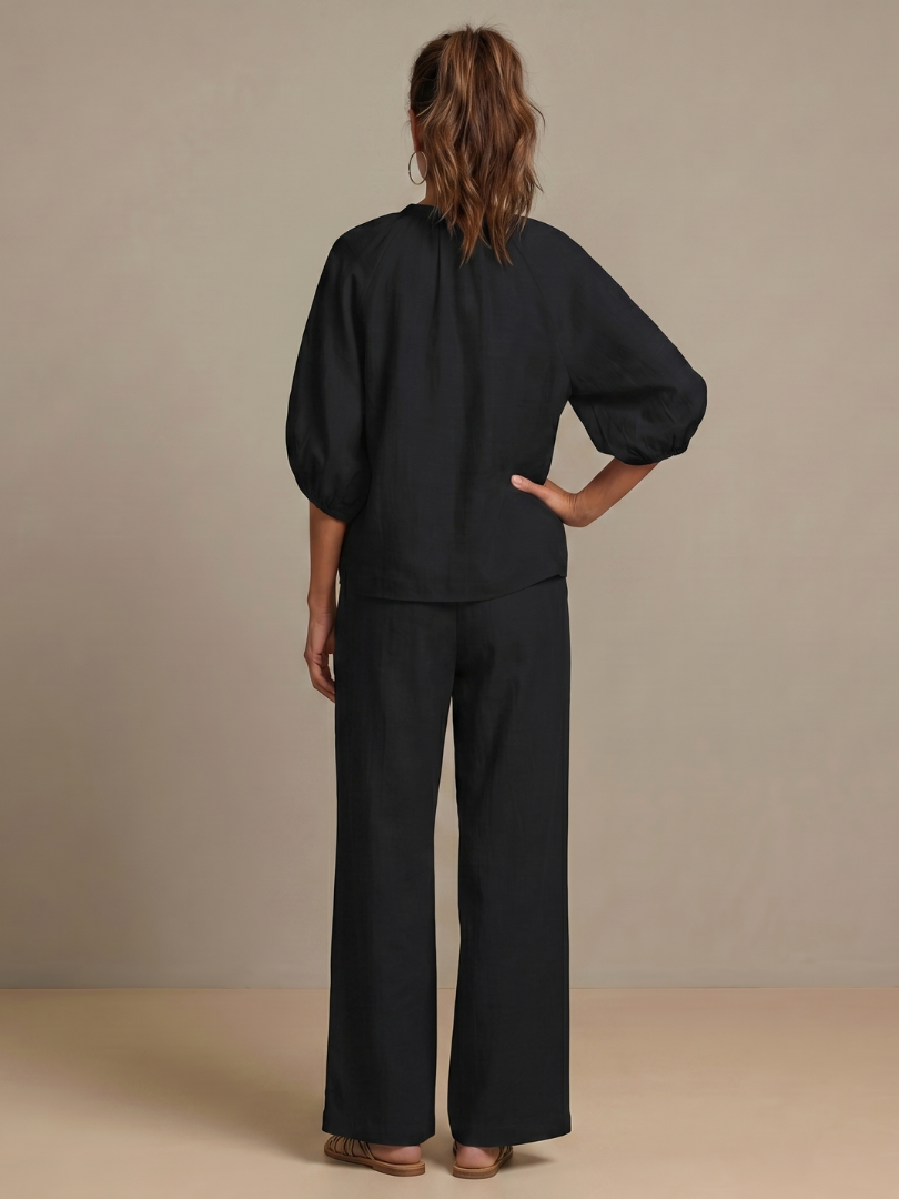 Natalia | Blouson-Top mit Reissverschluss und Hose mit weitem Bein