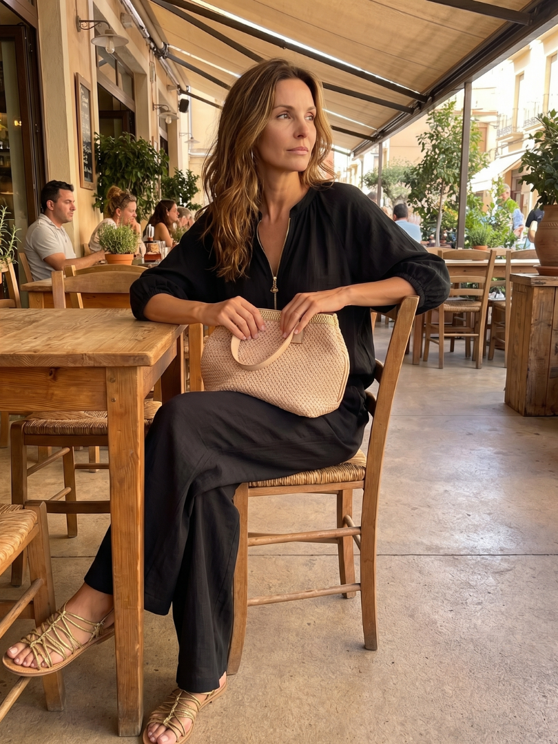 Natalia | Blouson-Top mit Reissverschluss und Hose mit weitem Bein