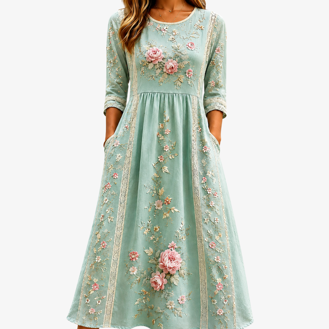 Zartrosa Rosengarten Elegantes Midikleid