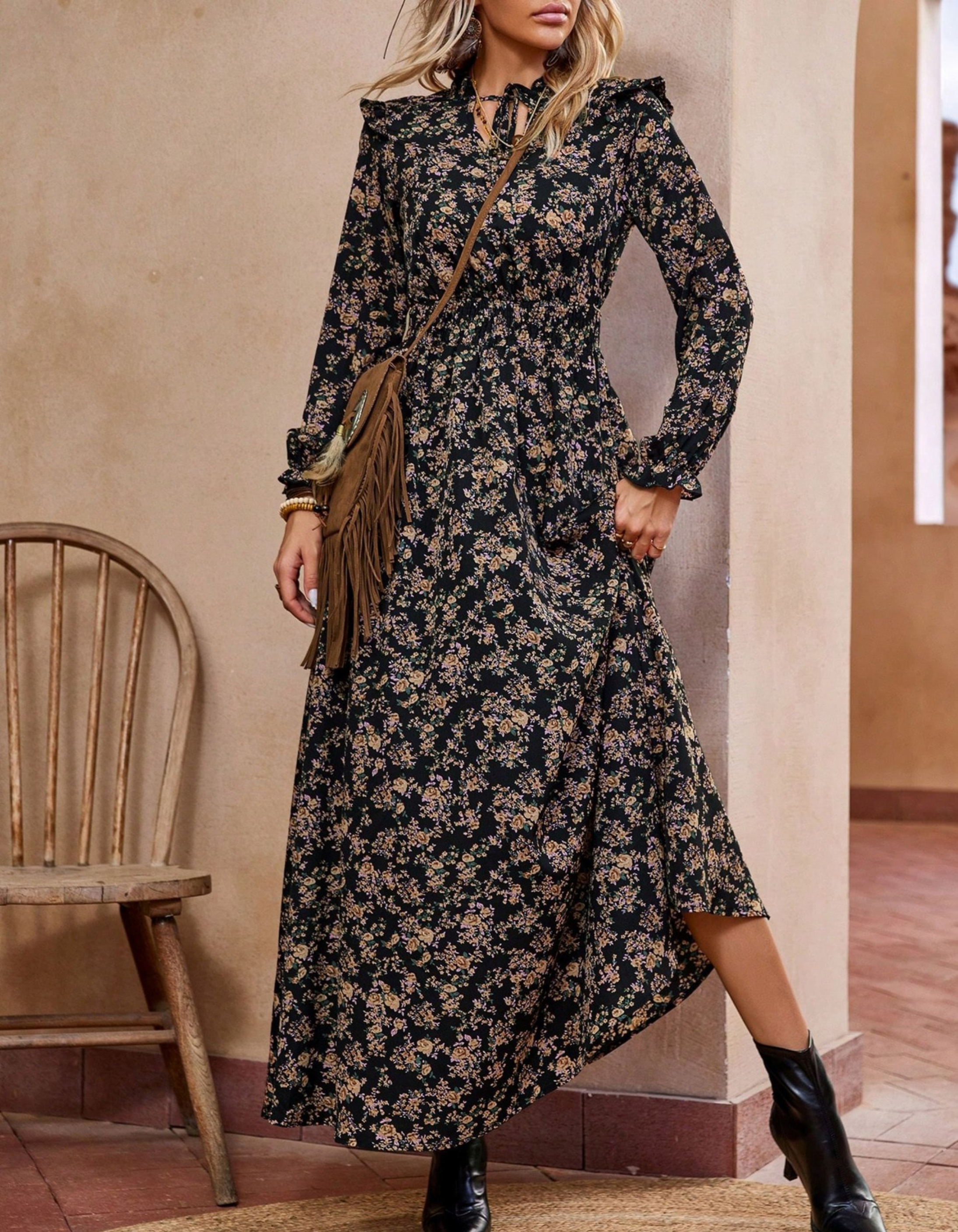 Nesta | Langärmeliges Maxikleid