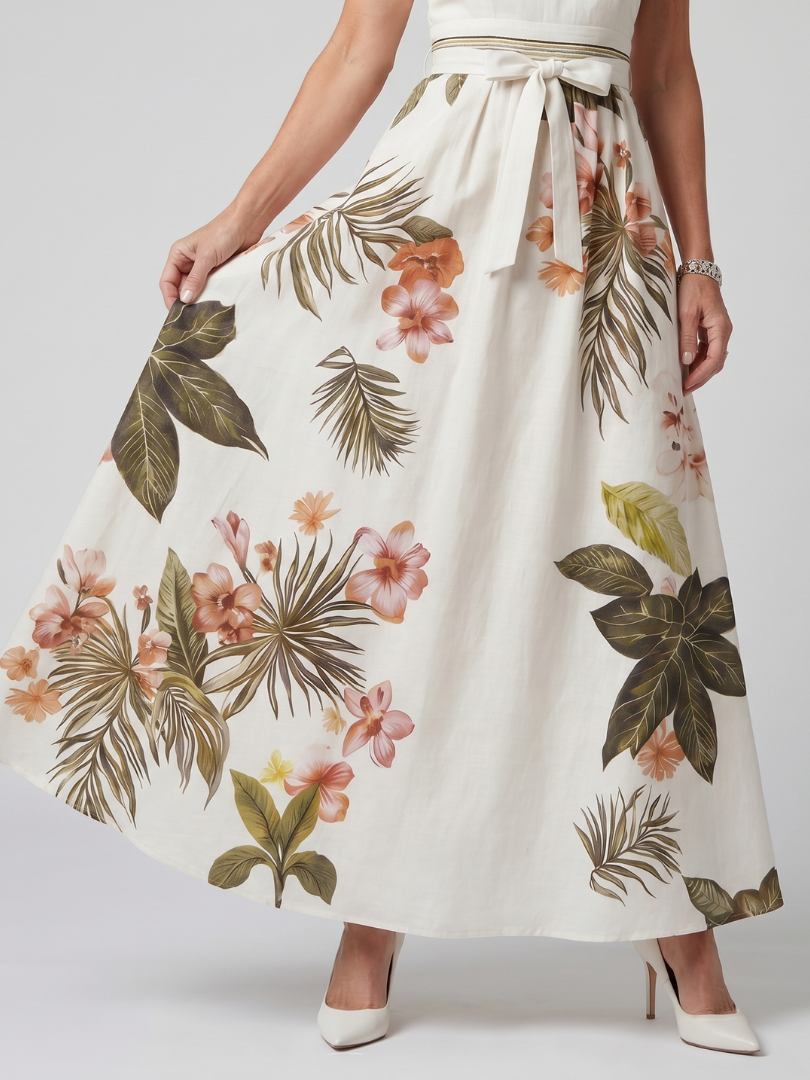 Meadow | Maxikleid mit drapiertem Ausschnitt und botanischen Einsätzen
