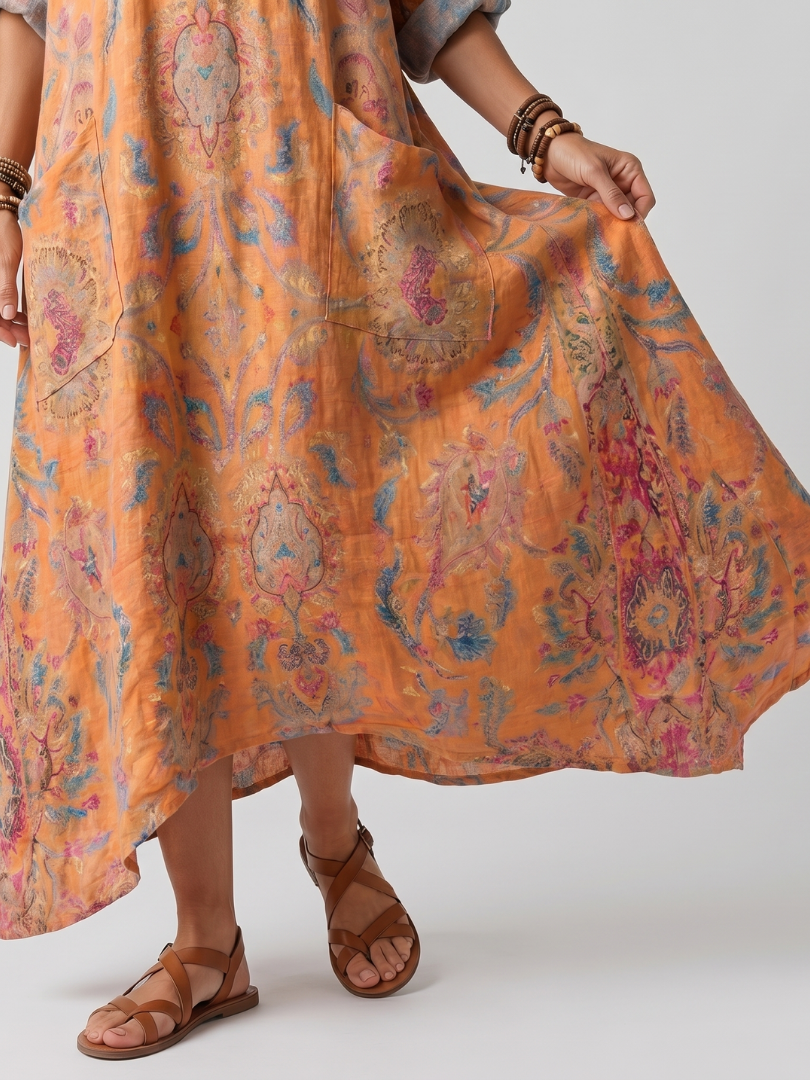 Remi | Oversized-Midi-Kleid mit bedrucktem Kragen und Taschen
