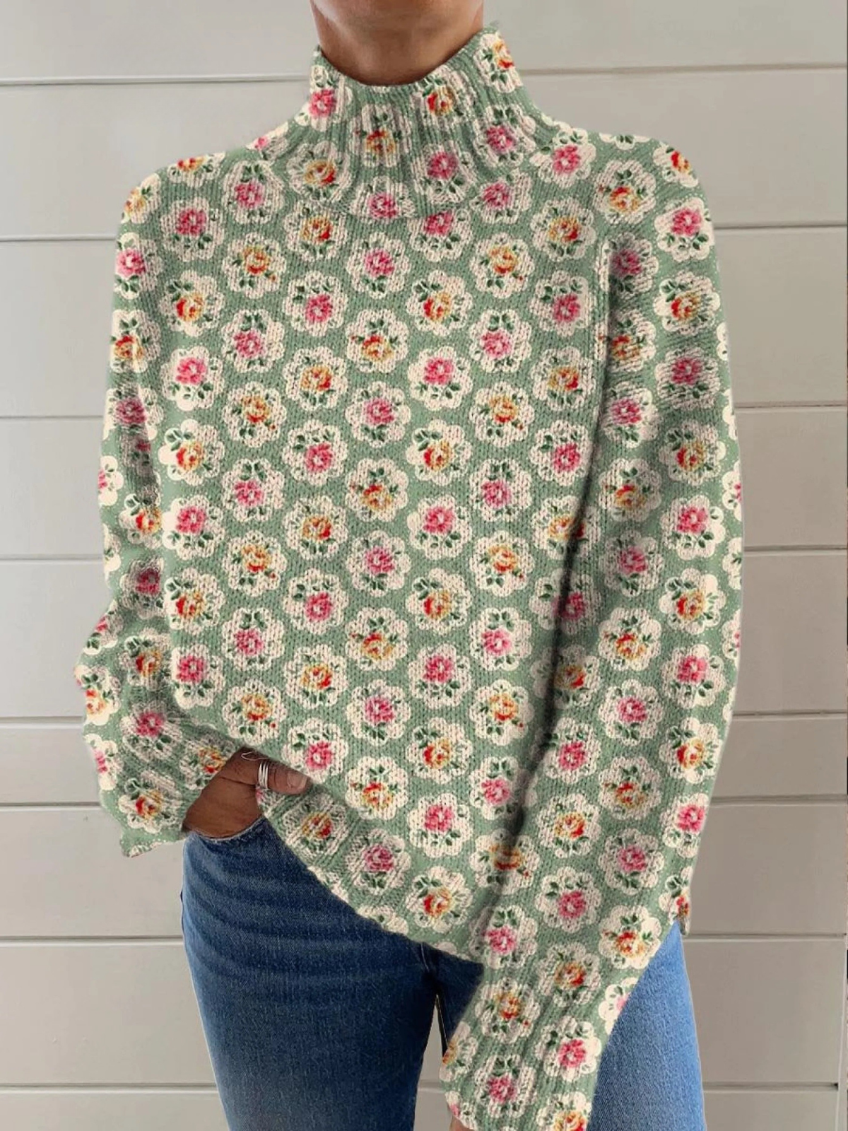 Chloe | Schöner geblümter Rollkragenpullover