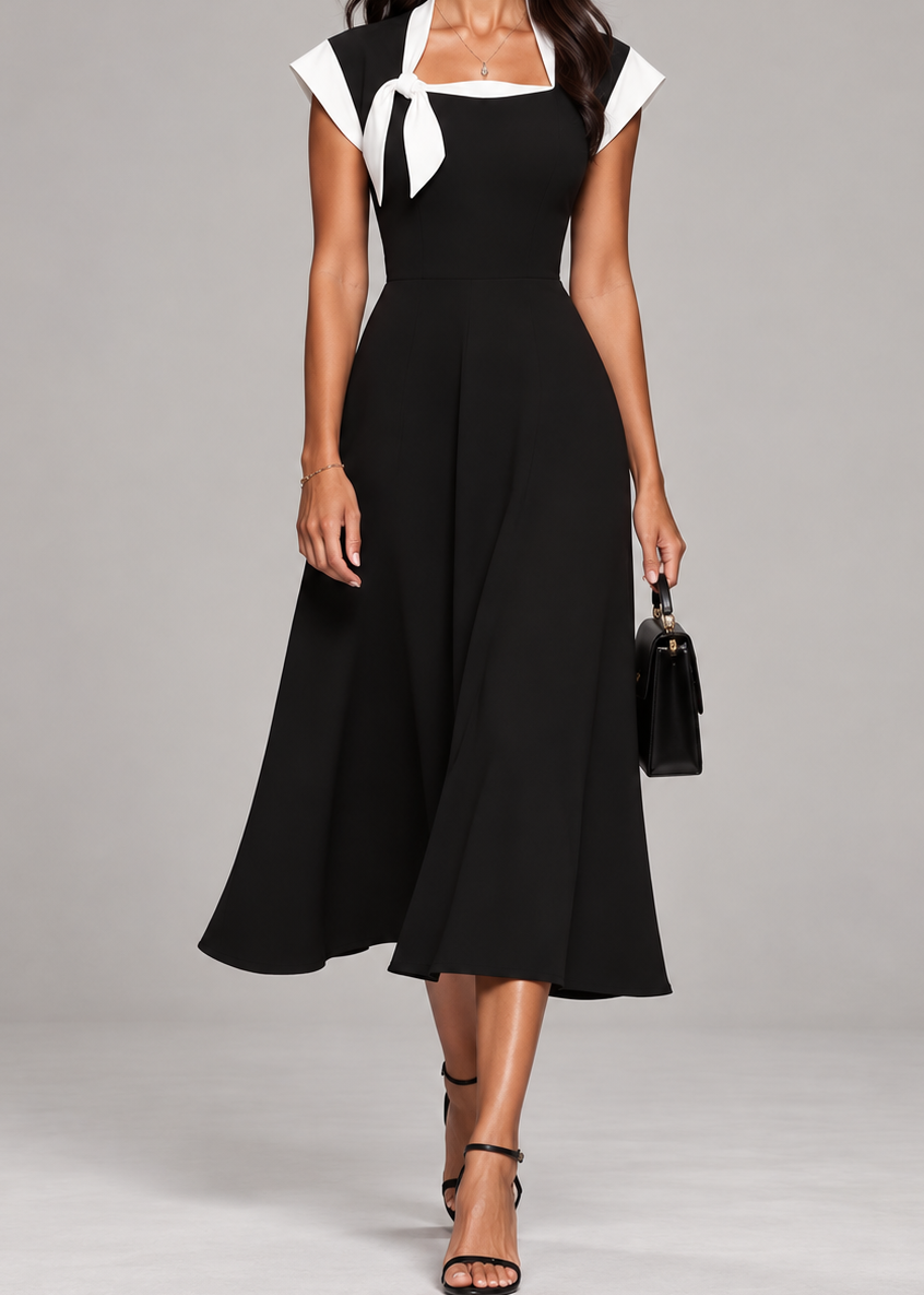 Ariane | Midikleid mit Karree-Ausschnitt und Colorblock-Ärmeln
