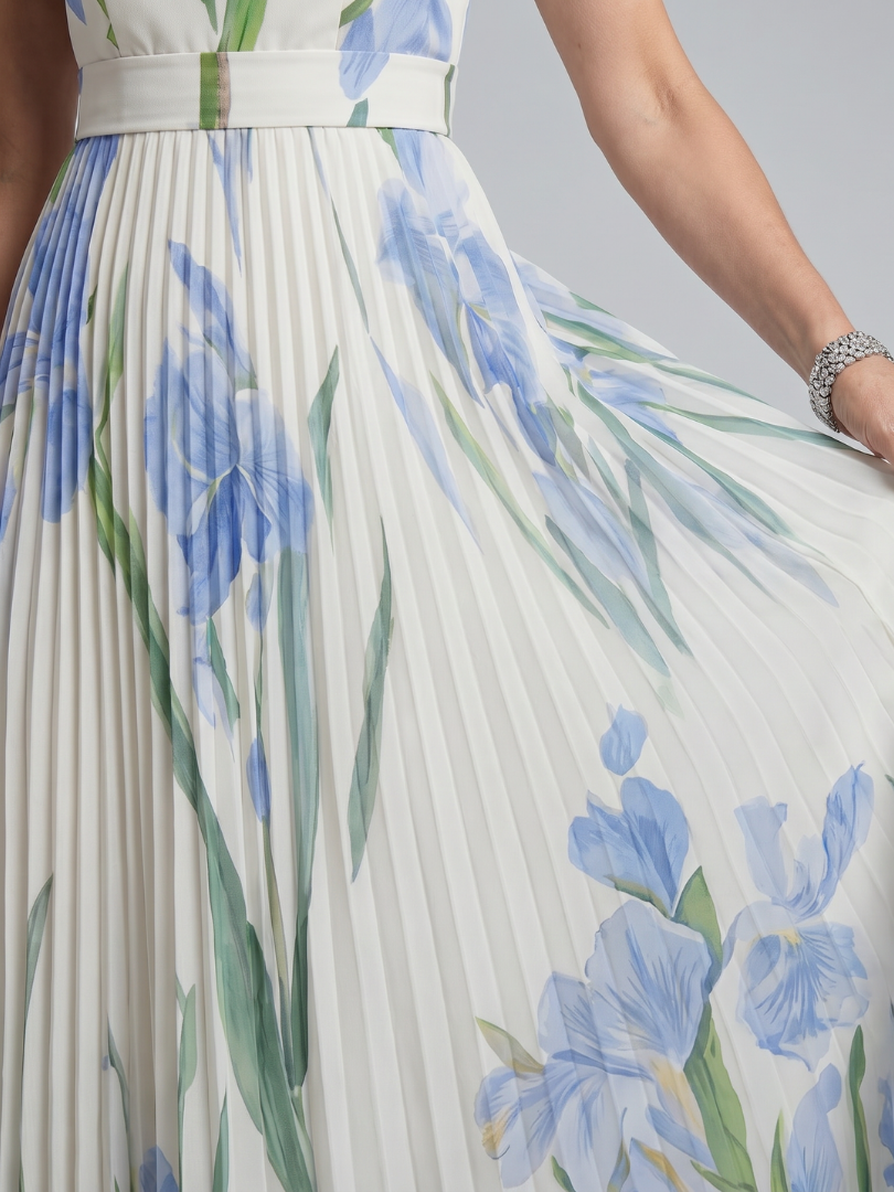 Ophelia | Ärmelloses Midikleid mit Blumenmuster und eckigem Ausschnitt