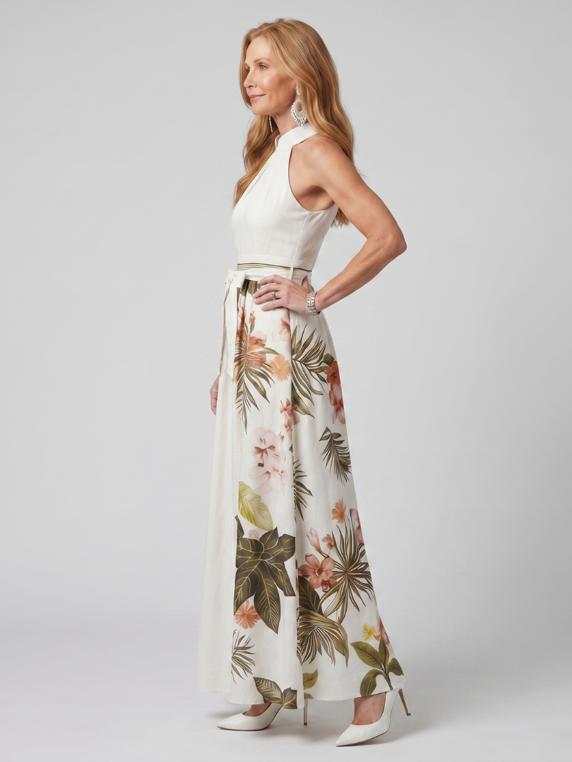 Meadow | Maxikleid mit drapiertem Ausschnitt und botanischen Einsätzen