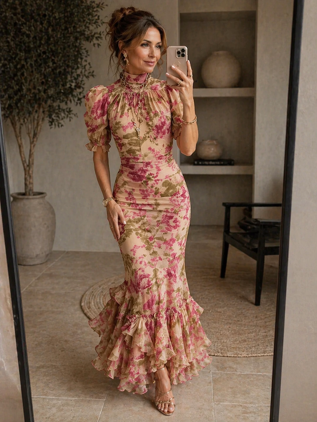 Tamsin | Maxikleid mit Blumenmuster und Puffärmeln