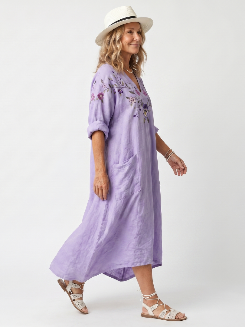 Tavi | Midi-Kleid mit übergroßer Tasche und Blumenstickerei