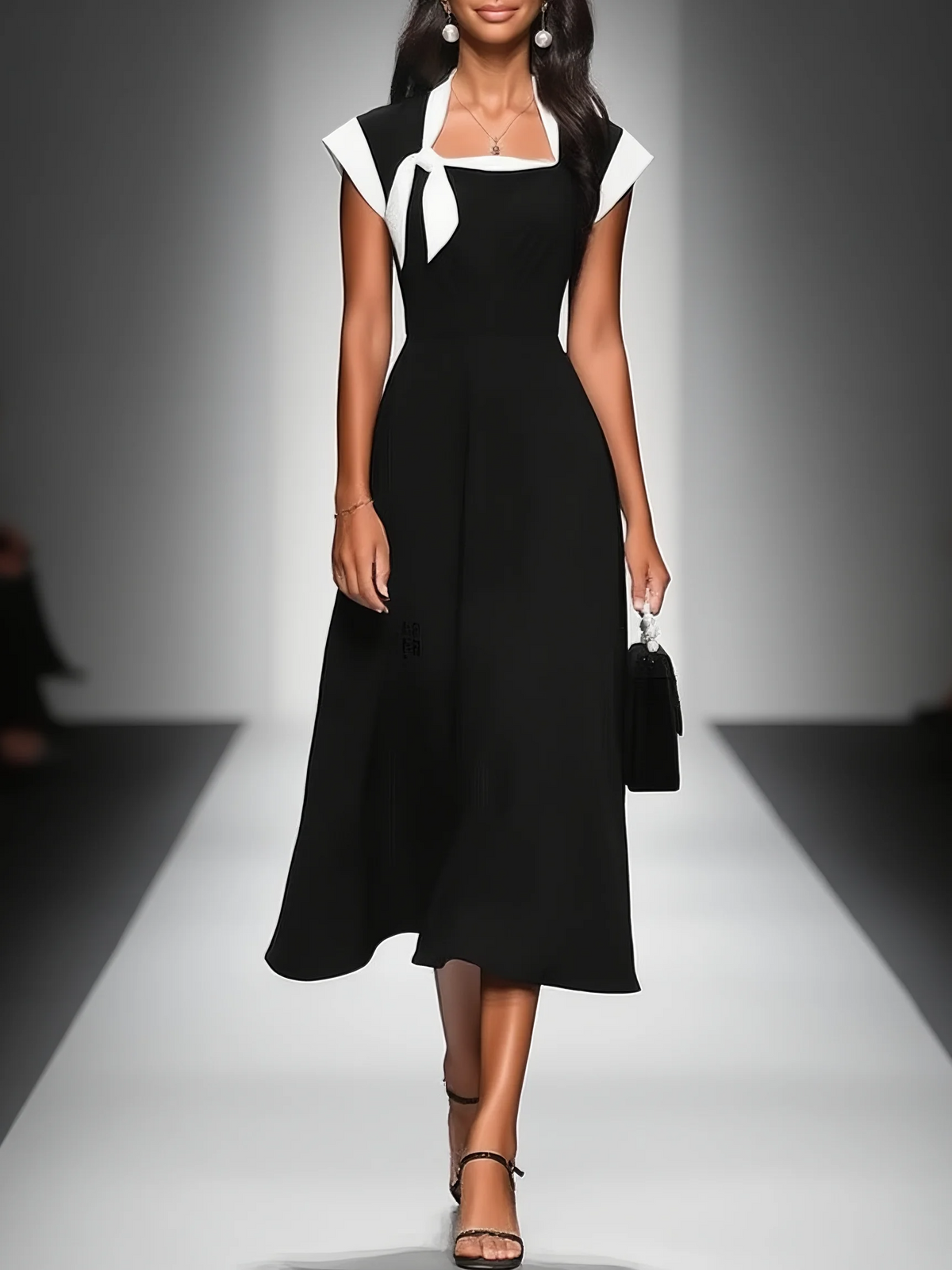 Ariane | Midikleid mit Karree-Ausschnitt und Colorblock-Ärmeln