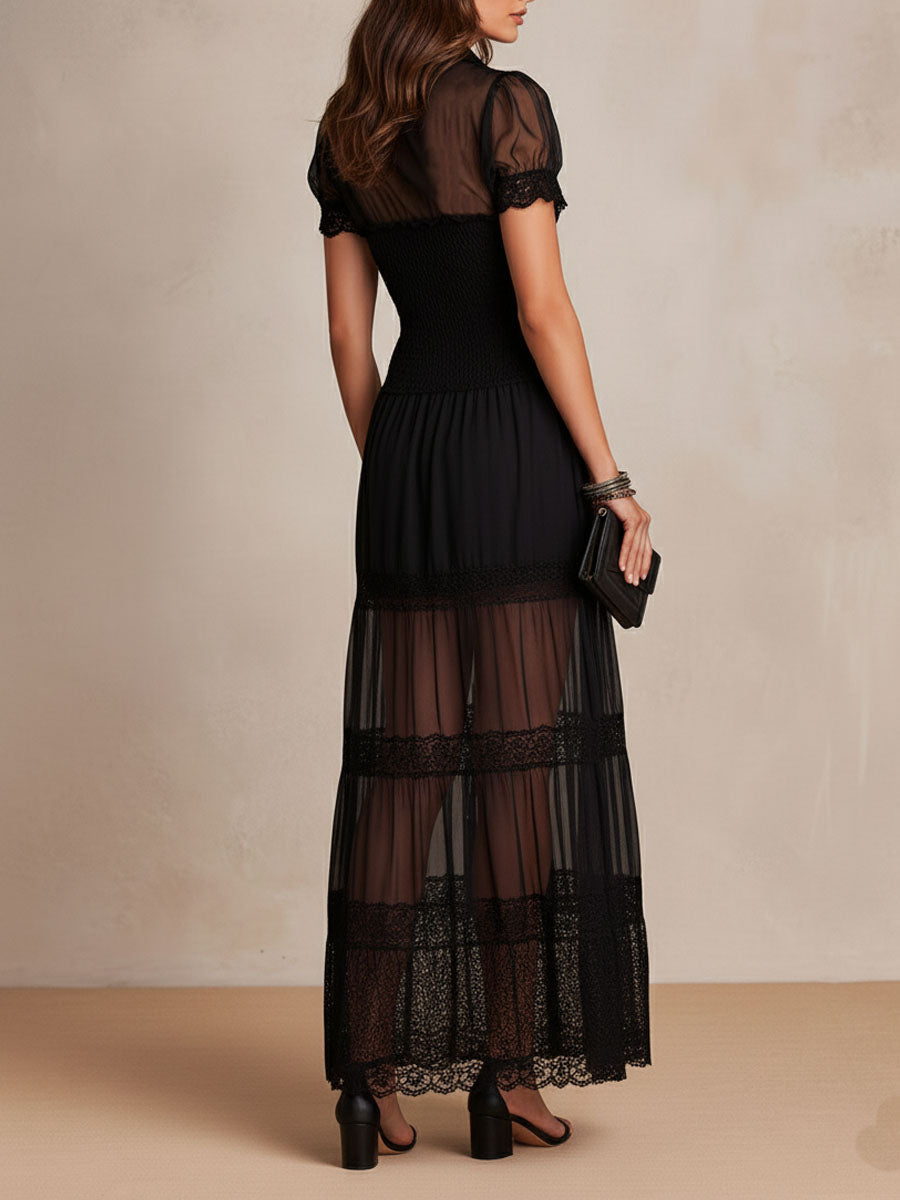 Gillian – Elegantes schwarzes Maxikleid mit Spitze