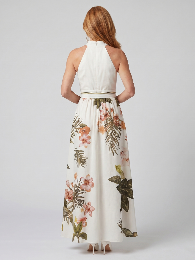 Meadow | Maxikleid mit drapiertem Ausschnitt und botanischen Einsätzen