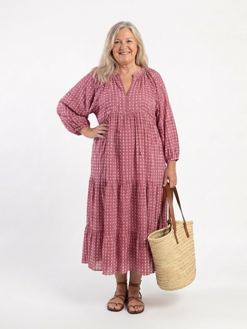 Arlette | Midi-Kleid mit langen Ärmeln und geometrischem Muster