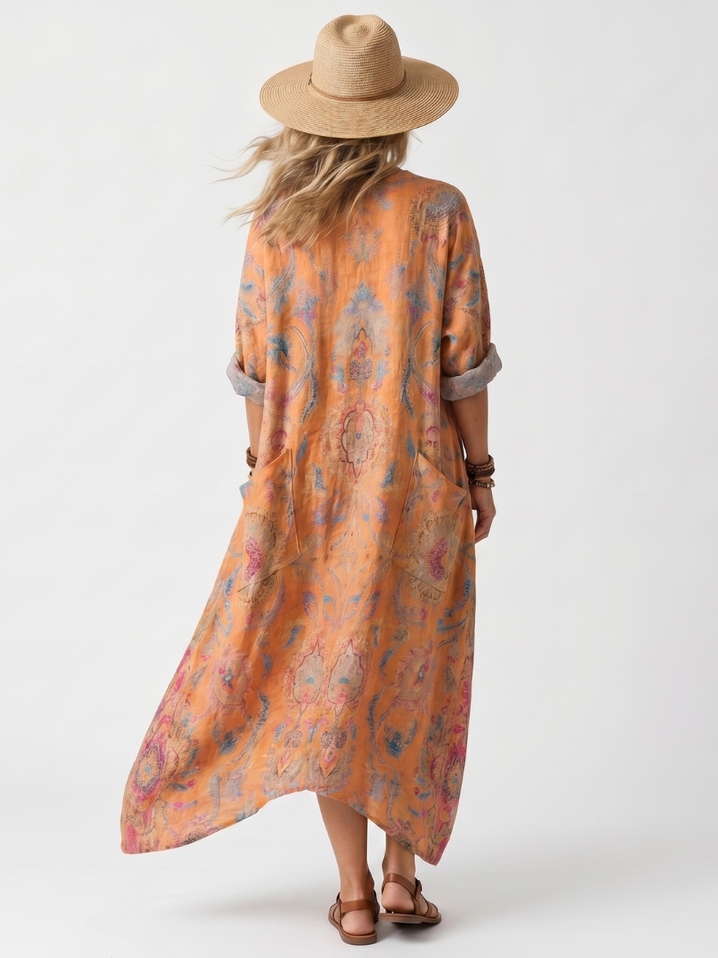Remi | Oversized-Midi-Kleid mit bedrucktem Kragen und Taschen