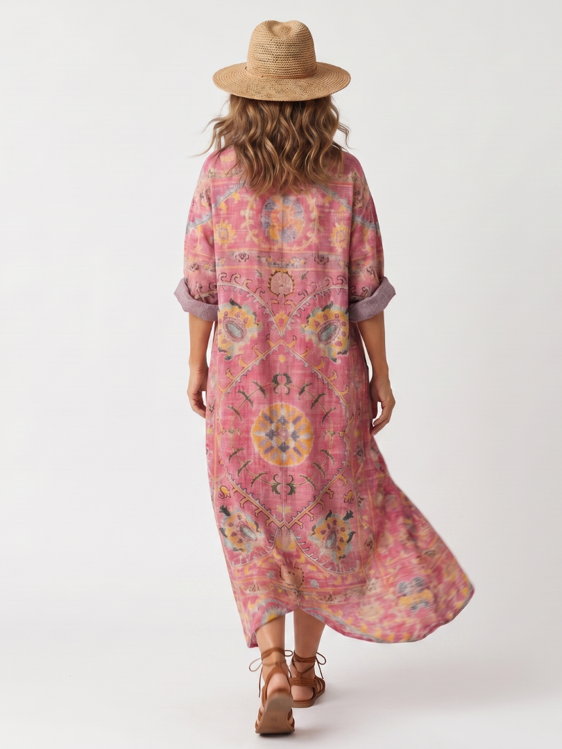 Tilda | Midi-Kleid mit lockerer Passform und abstraktem Muster