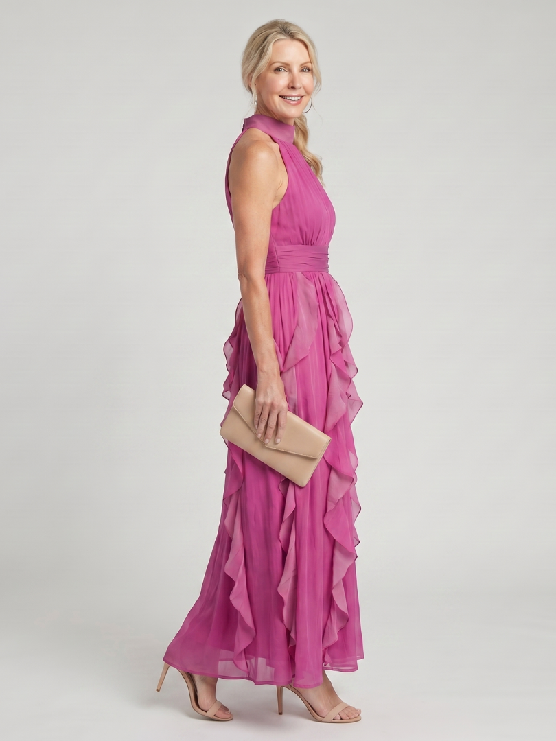 Orea | Maxikleid mit Rüschen und hohem Ausschnitt