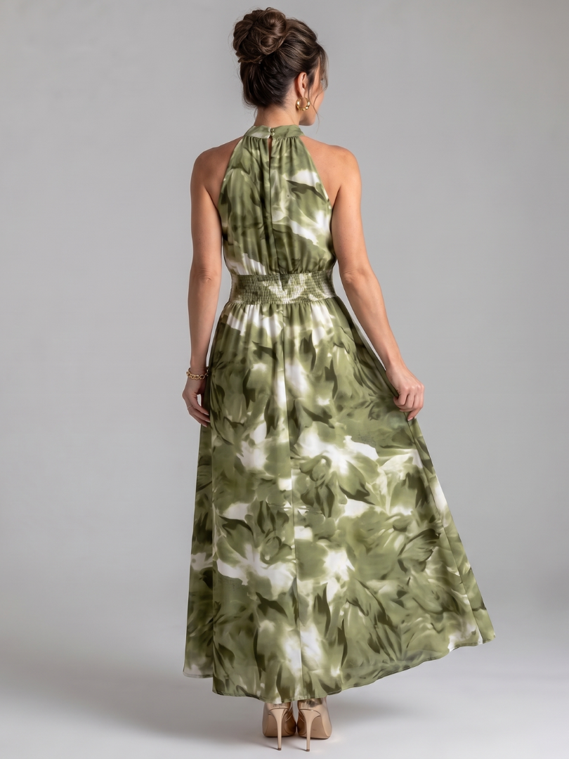Olivia | Midikleid mit abstraktem Print und Rüschenband an der Taille