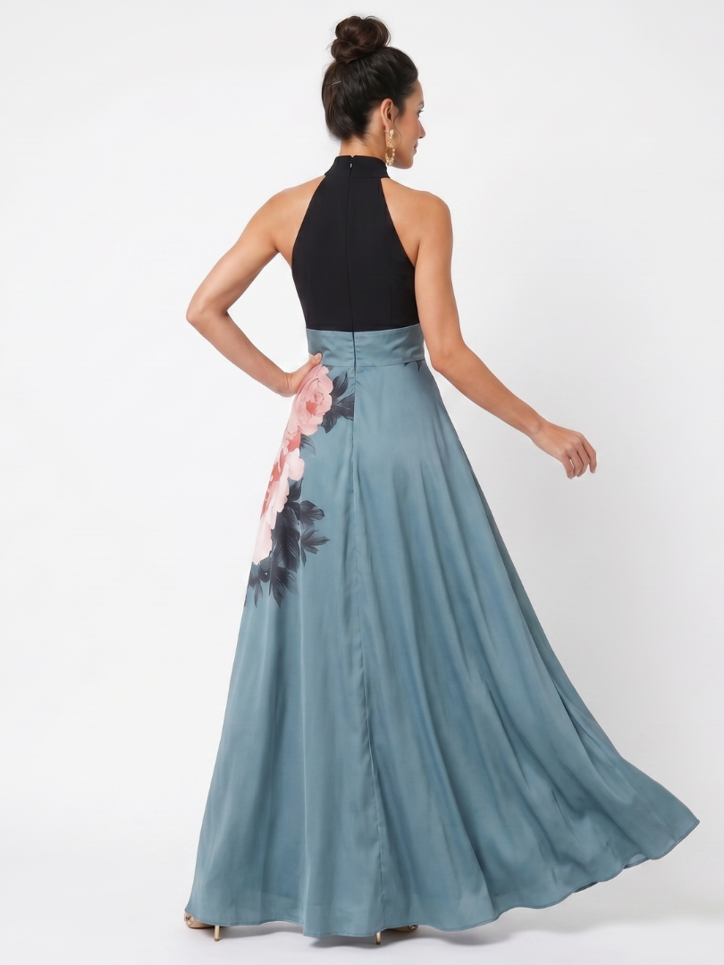 Olympas | Maxikleid mit trägerlosem Oberteil und geblümtem Rock