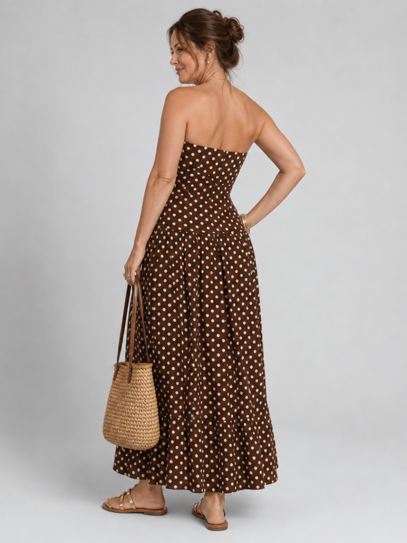 Solène | Trägerloses Midikleid mit Punkten