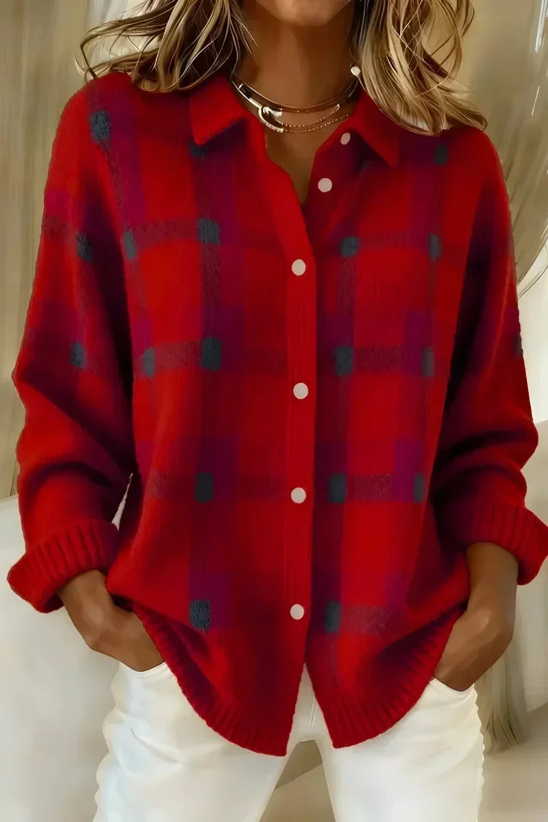 BRITTANY™ | Weiche karierte Strickjacke mit Knöpfen