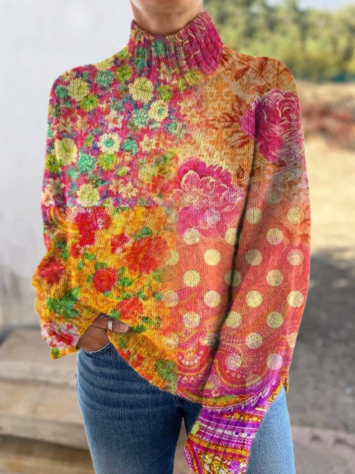 Abigail | Geblümter Rollkragenpullover mit Punkten