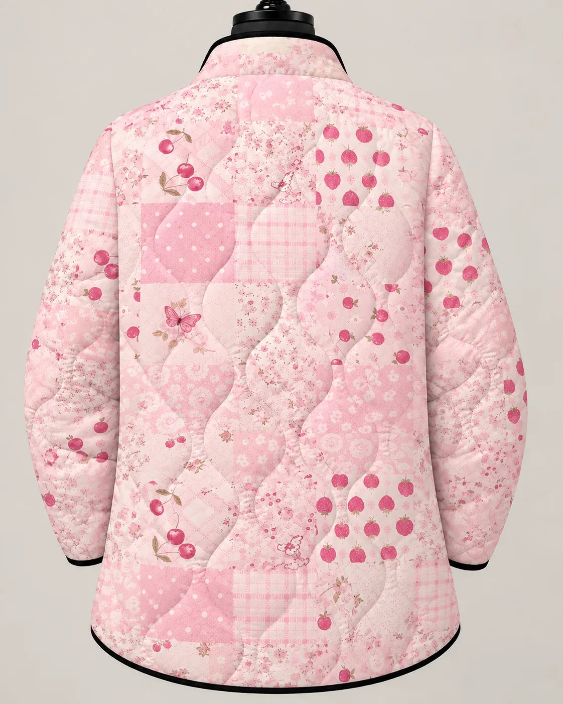 Lillian | Gesteppte Patchwork-Jacke mit süßem Beerenmuster