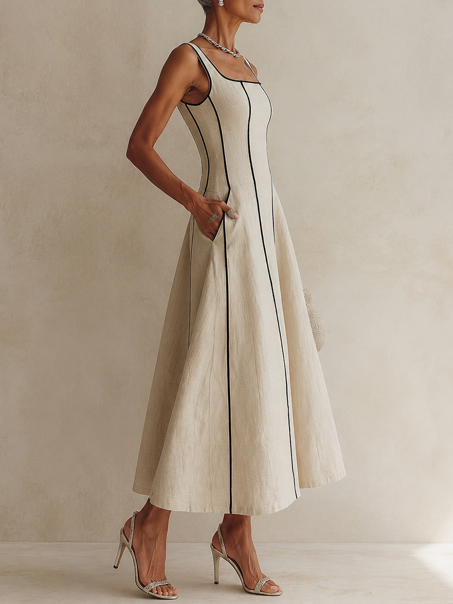 Lara – Apricotfarbenes A-Linien-Maxikleid
