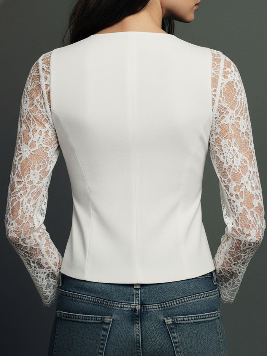 Noémie | Schwarzes Blazer-Oberteil mit halbtransparenten Ärmeln