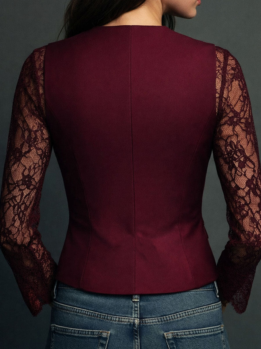 Noémie | Schwarzes Blazer-Oberteil mit halbtransparenten Ärmeln