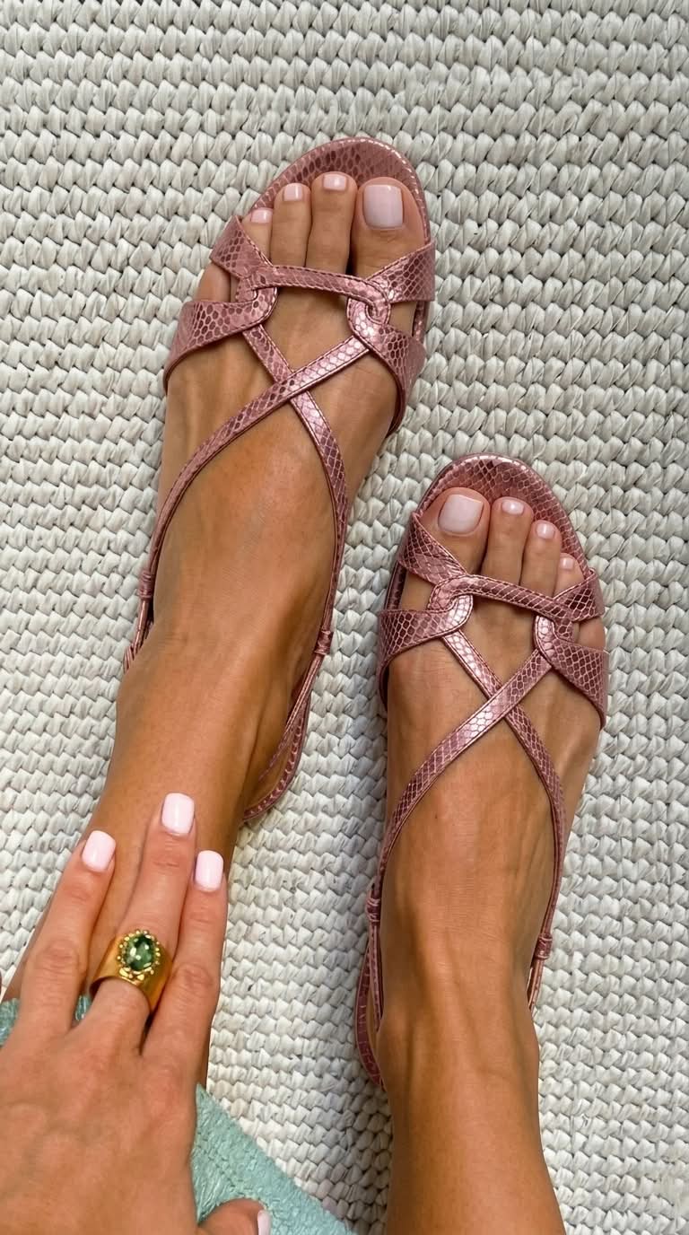 Flache Slingback-Sandalen mit Schlangeneffekt in Bronze und offener Zehenpartie