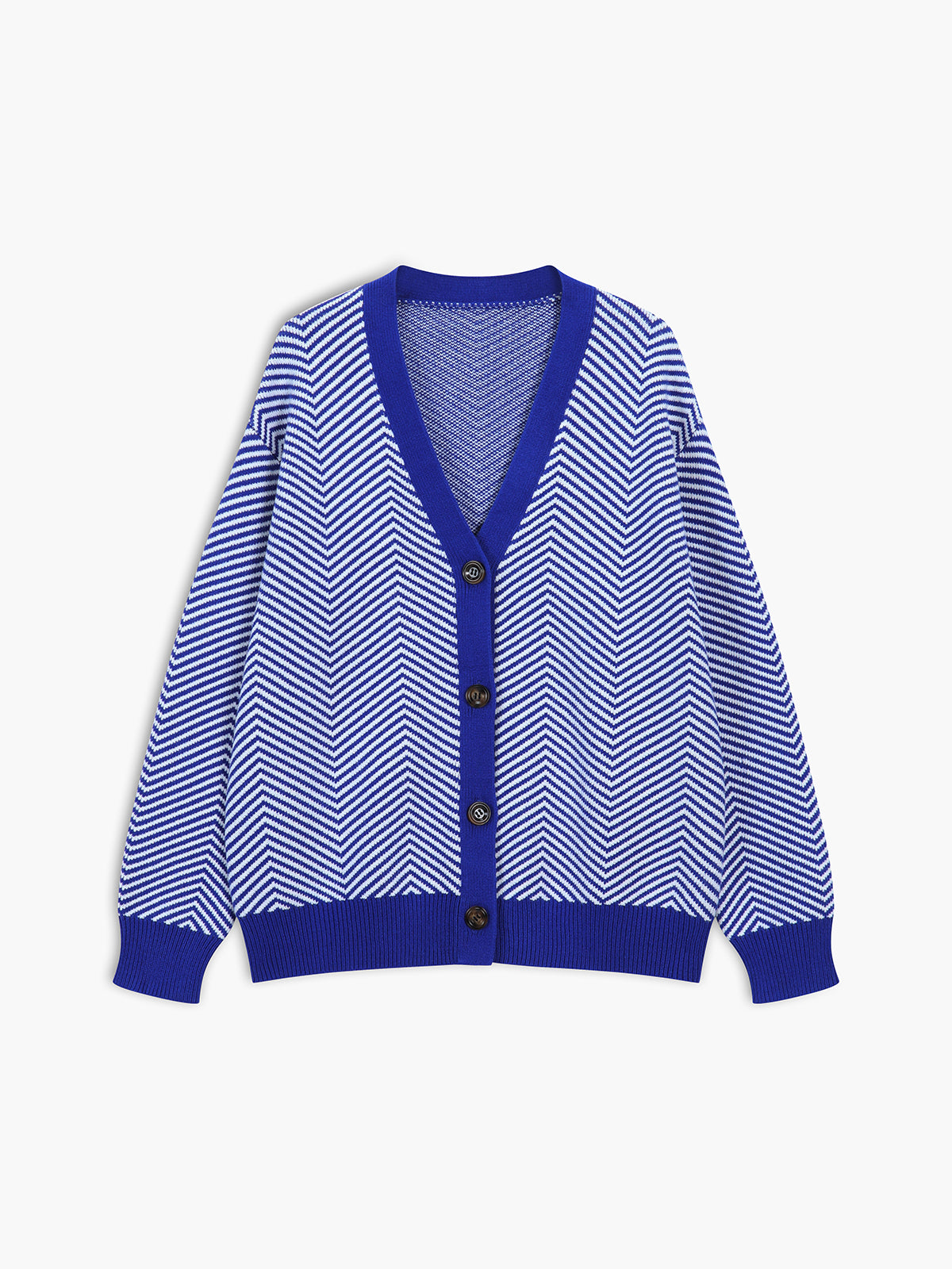 Chevron-Cardigan mit Kontrastknöpfen