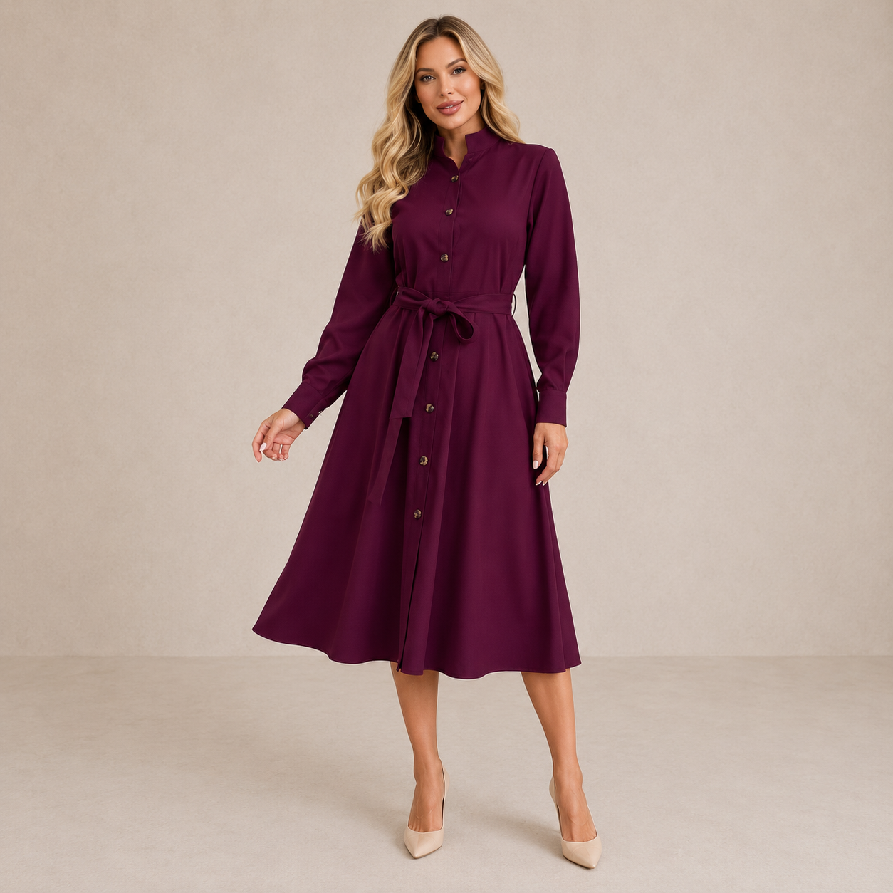 Merryn | Midikleid mit Gürtel und Knopfleiste