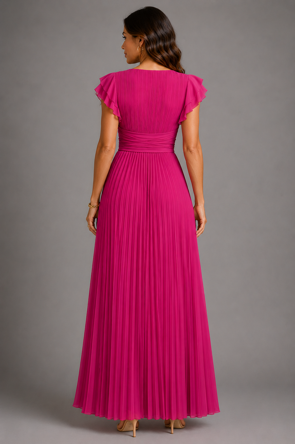 Sélène | Glamouröses plissiertes Maxikleid