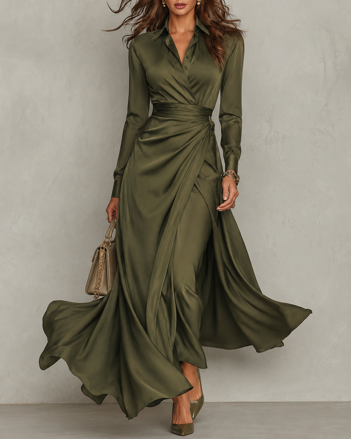 Hesper | Grünes Wickel-Maxikleid