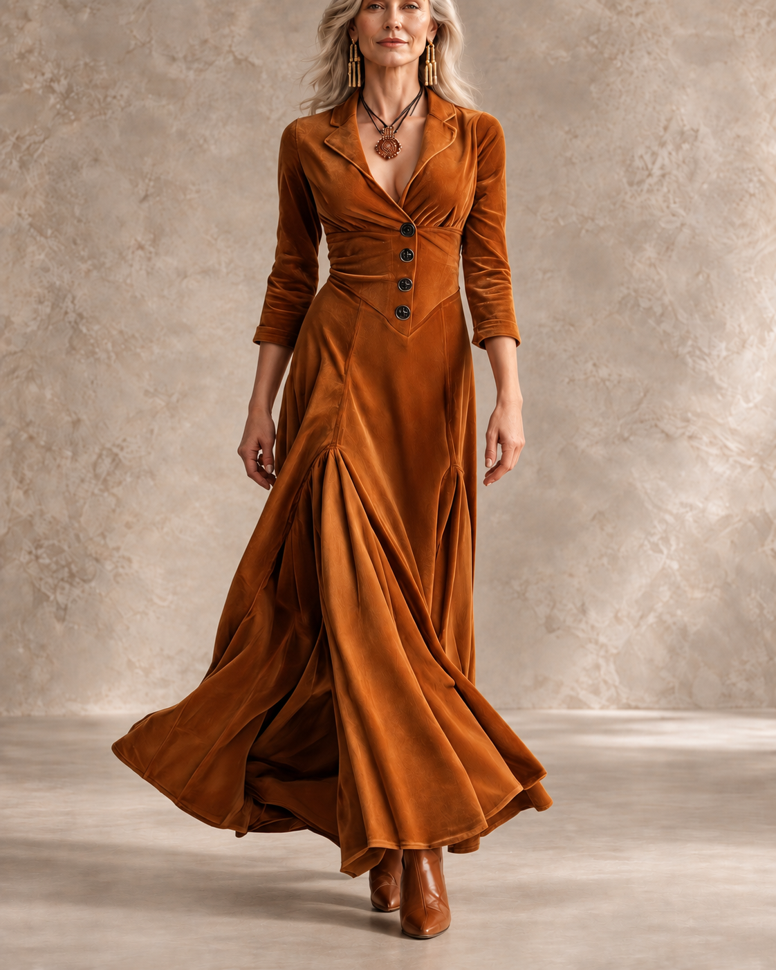 ELOWENNA | ELEGANTES KLEID MIT KNOPFLEISTE, KRAGEN UND 7/8-ÄRMELN