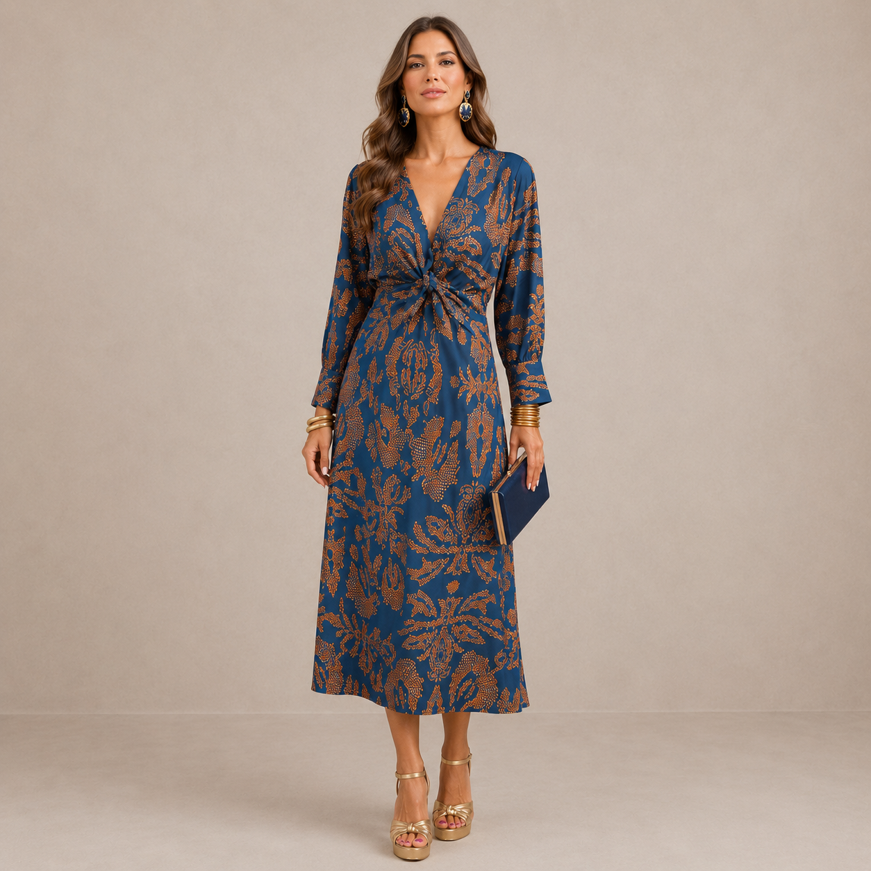 Lark | Midikleid mit V-Ausschnitt und Bindegürtel