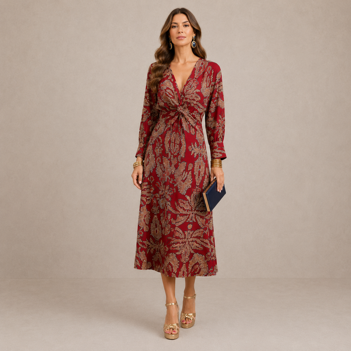 Lark | Midikleid mit V-Ausschnitt und Bindegürtel