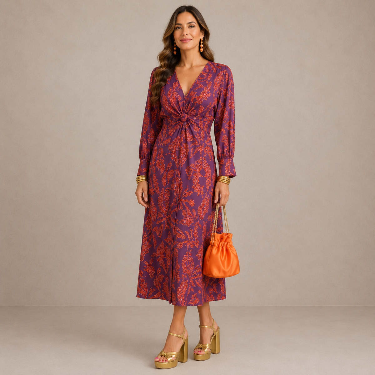 Lark | Midikleid mit V-Ausschnitt und Bindegürtel