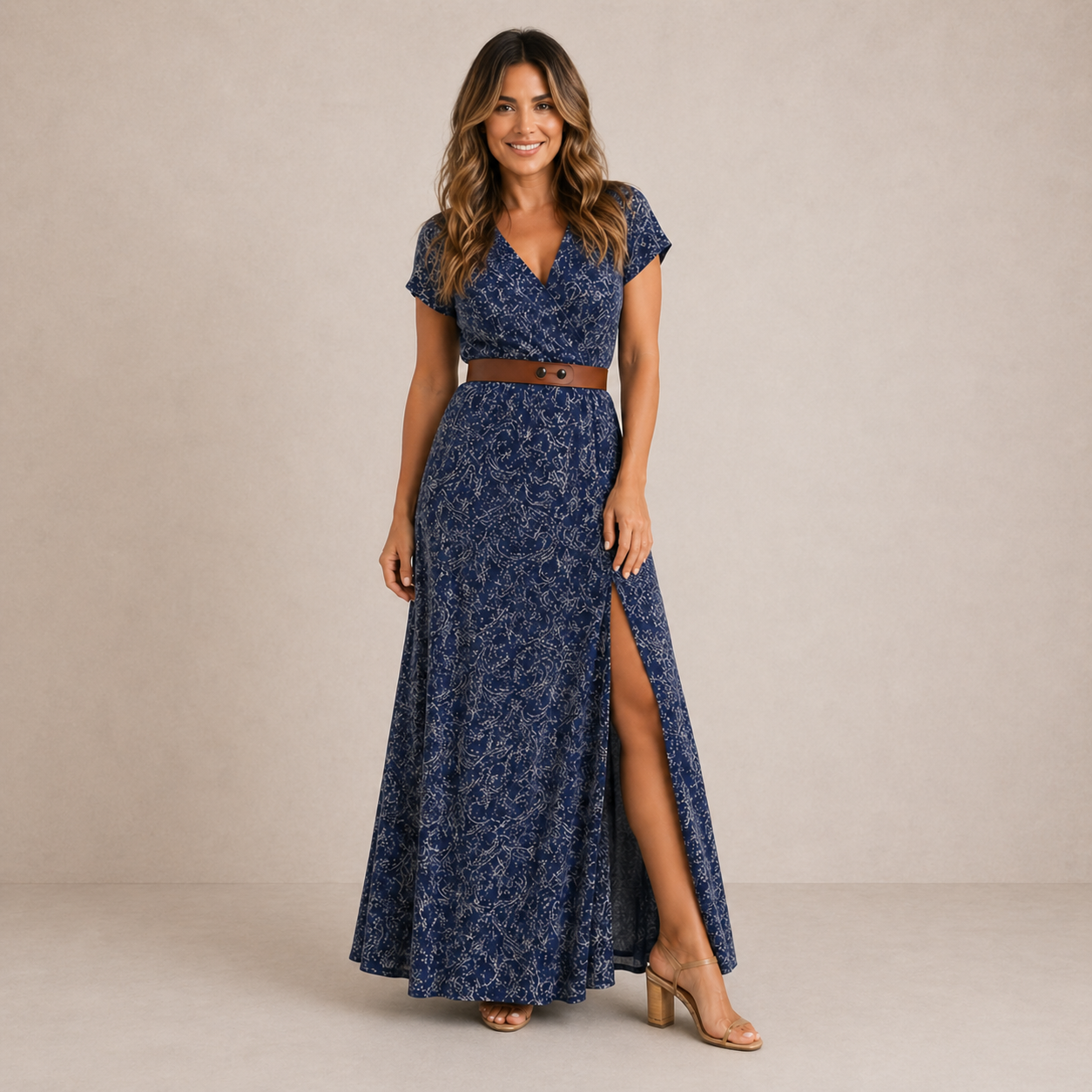 Edwina | Maxikleid mit Blumenmuster und Gürtel