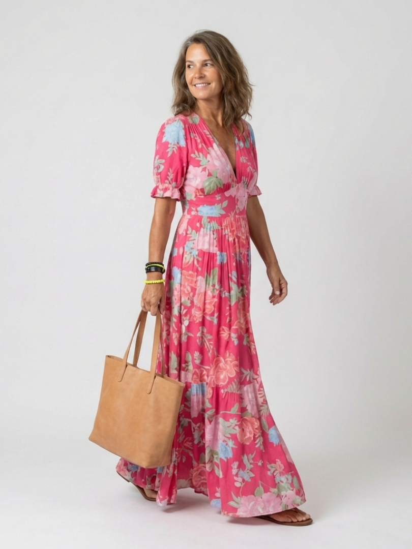 Della | Maxikleid mit Blumenmuster und V-Ausschnitt