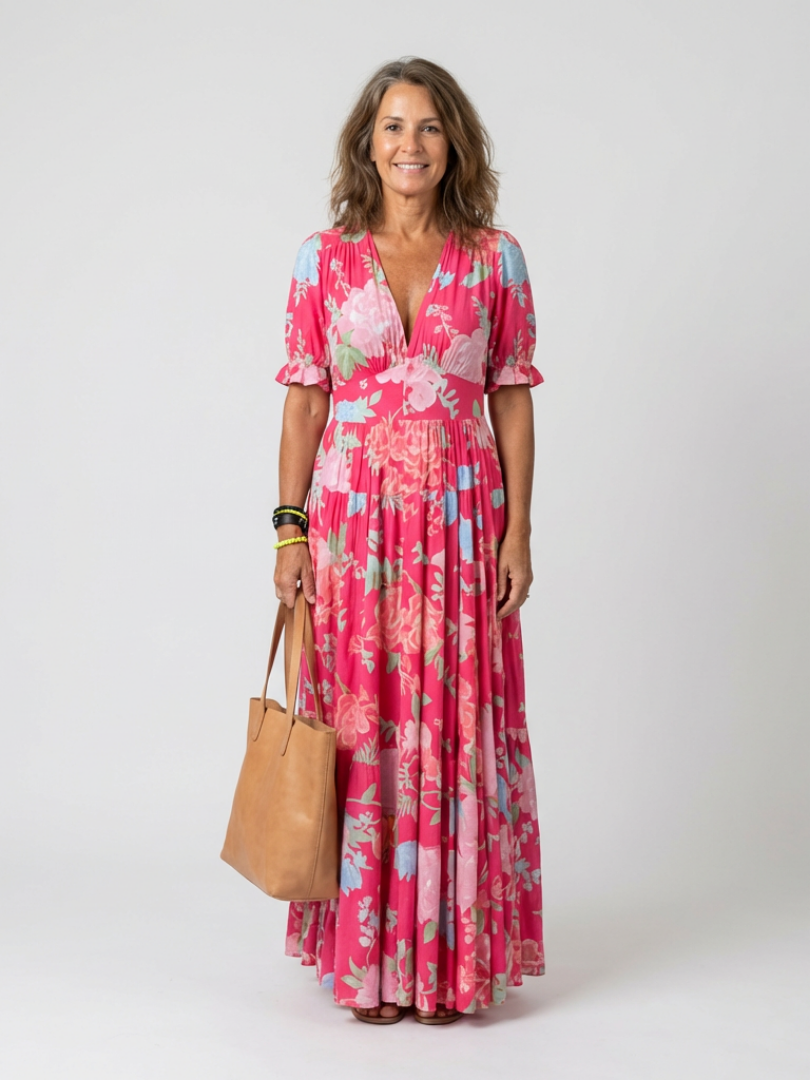 Della | Maxikleid mit Blumenmuster und V-Ausschnitt